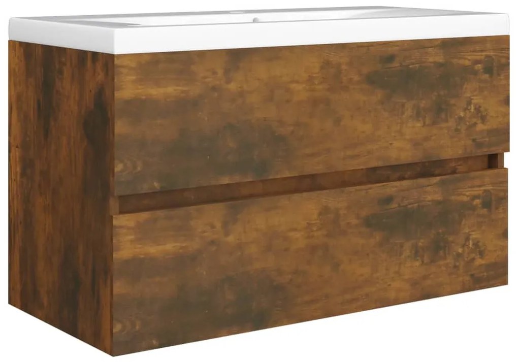 Füstös tölgy színű szerelt fa mosdószekrény 80 x 38,5 x 45 cm