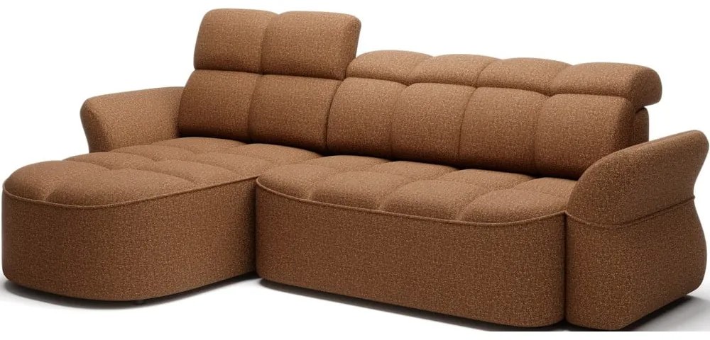 Sárga-barna bársony kinyitható-tárolóhelyes sarokkanapé (bal oldali-heverő résszel) Beneth – ELTAP