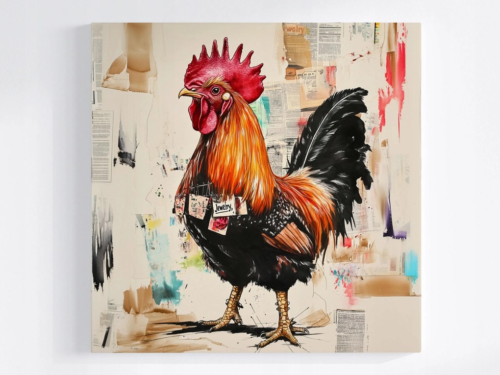 Vászonkép Canvas Grafika Pop Art Kollázs Mix-média Kakas Madár 40x40