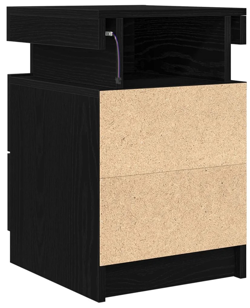 Éjjeli Asztal LED Fénnyel 2 db Fekete Fenyő 35x39x55 cm