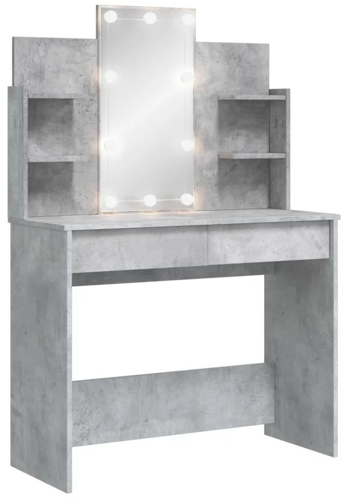 betonszürke fésülködőasztal LED-del 96 x 40 x 142 cm