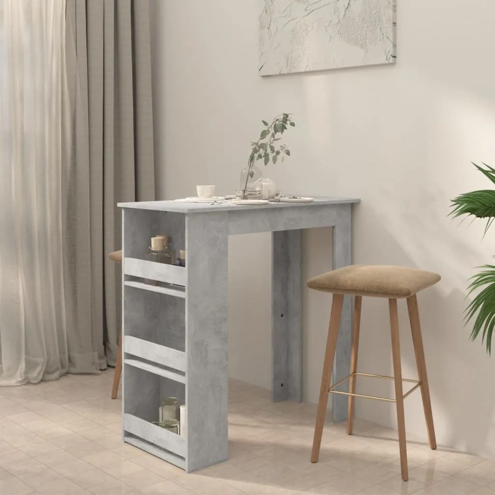 Betonszürke bárasztal tárolópolccal 102 x 50 x 103,5 cm