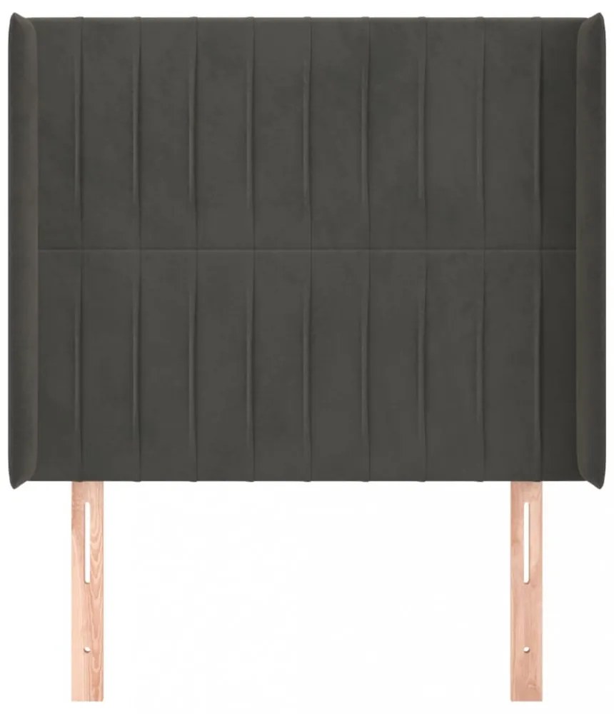 sötétszürke bársony fejtámla szárnyakkal 103x16x118/128 cm