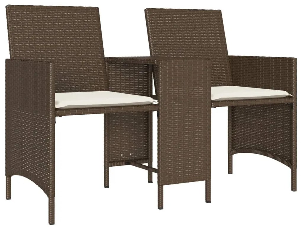 2 személyes barna polyrattan kerti kanapé asztallal/székkel