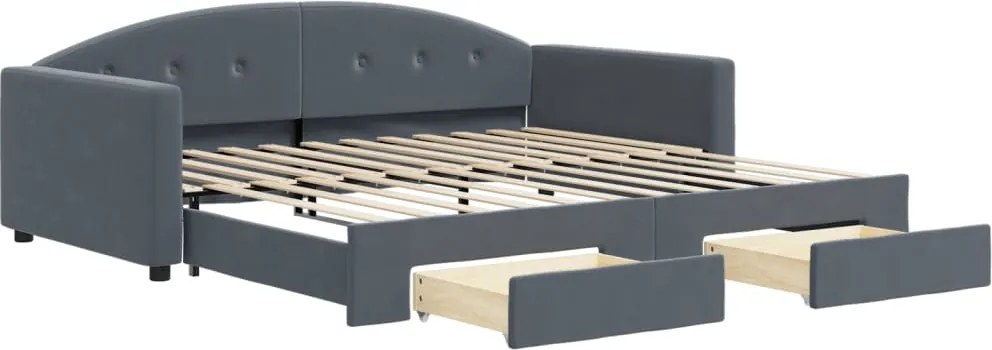 vidaXL sötétszürke kihúzható bársony heverő fiókkal 100 x 200 cm