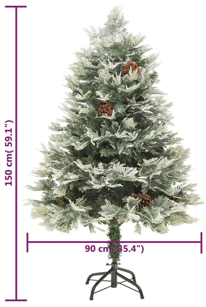 vidaXL zöld PVC és PE megvilágított karácsonyfa fenyőtobozzal 150 cm