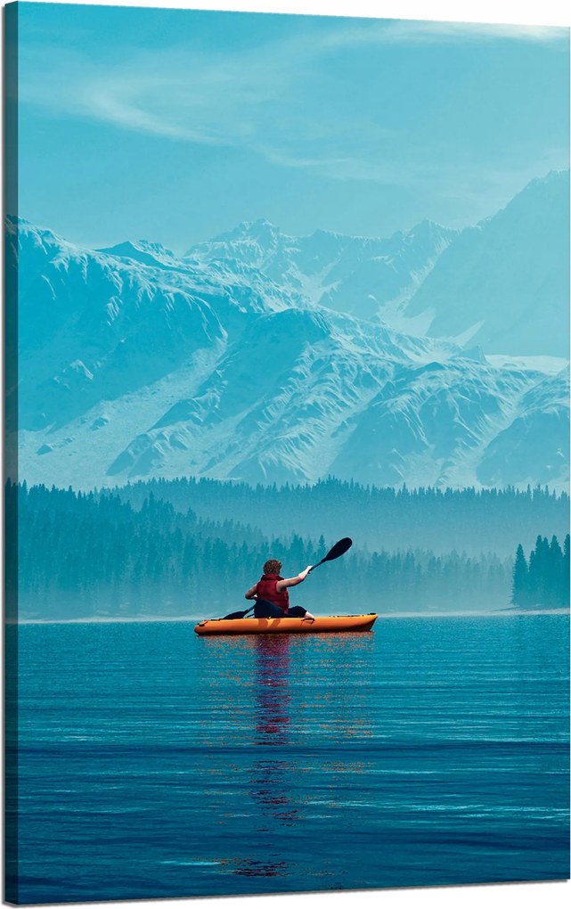 Vászonkép Férfi a kajakban Hegyek Víz Természet 50x80 cm