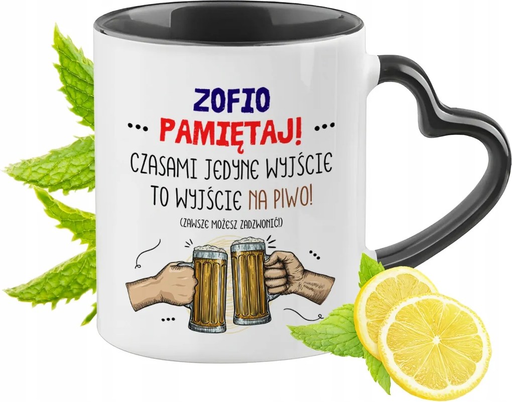 Zsófinak Fekete Bögre Szív Alakú Füllel Ajándék Nyomtatott