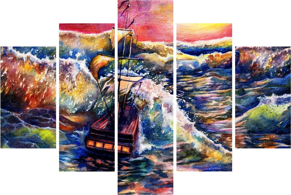 Kép - Hajó az óceán hullámain, aquarel (150x105 cm)