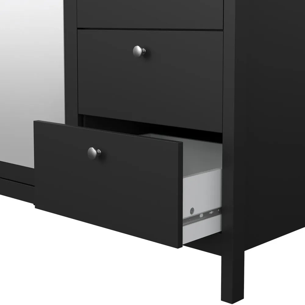 Fekete ruhásszekrény tükörrel 150x199x58 cm Madrid – Tvilum