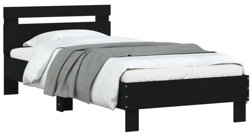fekete szerelt fa ágykeret fejtámlával 90 x 190 cm