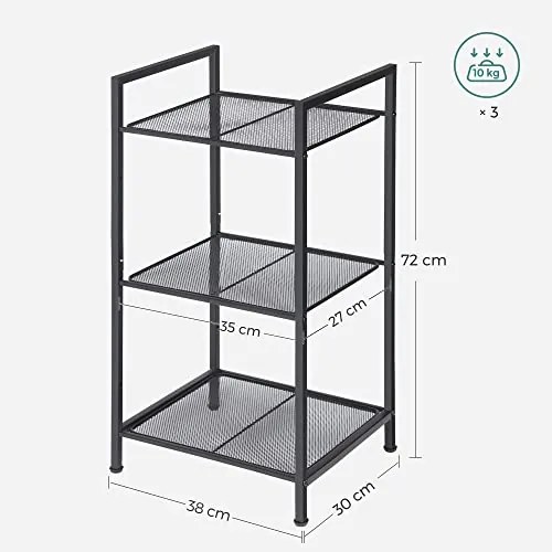 Fém polc, 3 szintes polc, bővíthető, állítható polcok, ipari design, fekete