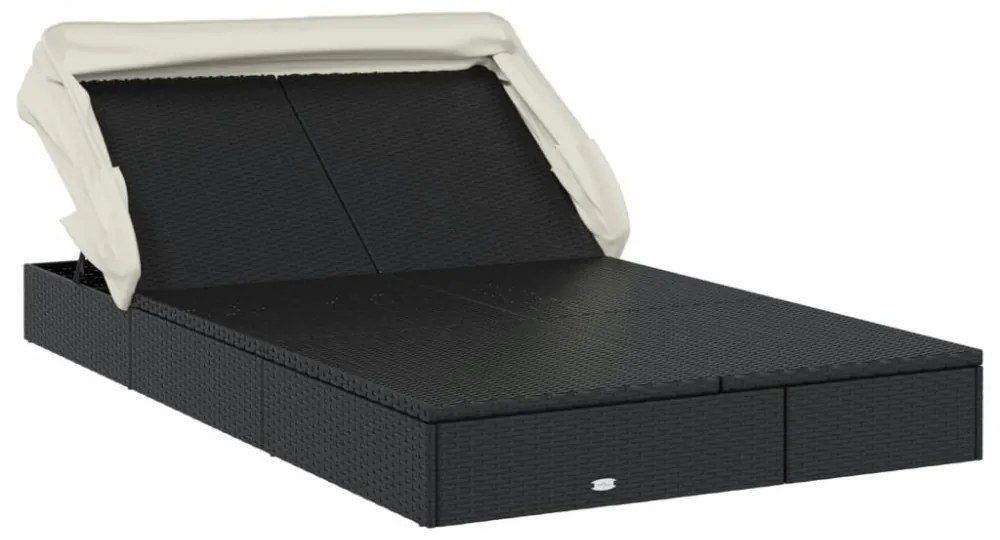 2 személyes fekete polyrattan napágy tetővel 213 x 118 x 97 cm