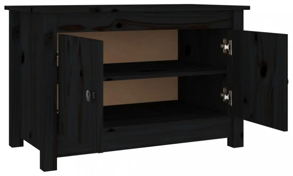 fekete tömör fenyőfa cipősszekrény 70 x 38 x 45,5 cm