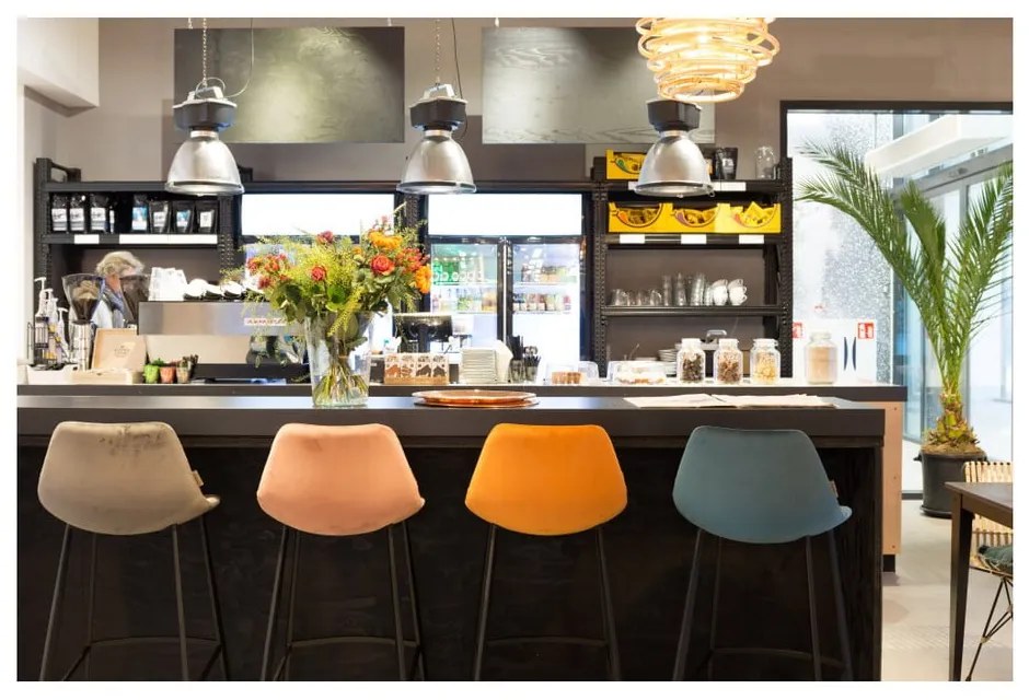 2 db-os petróleumkék bárszék szett bársony kárpittal, magasság 106 cm - Dutchbone