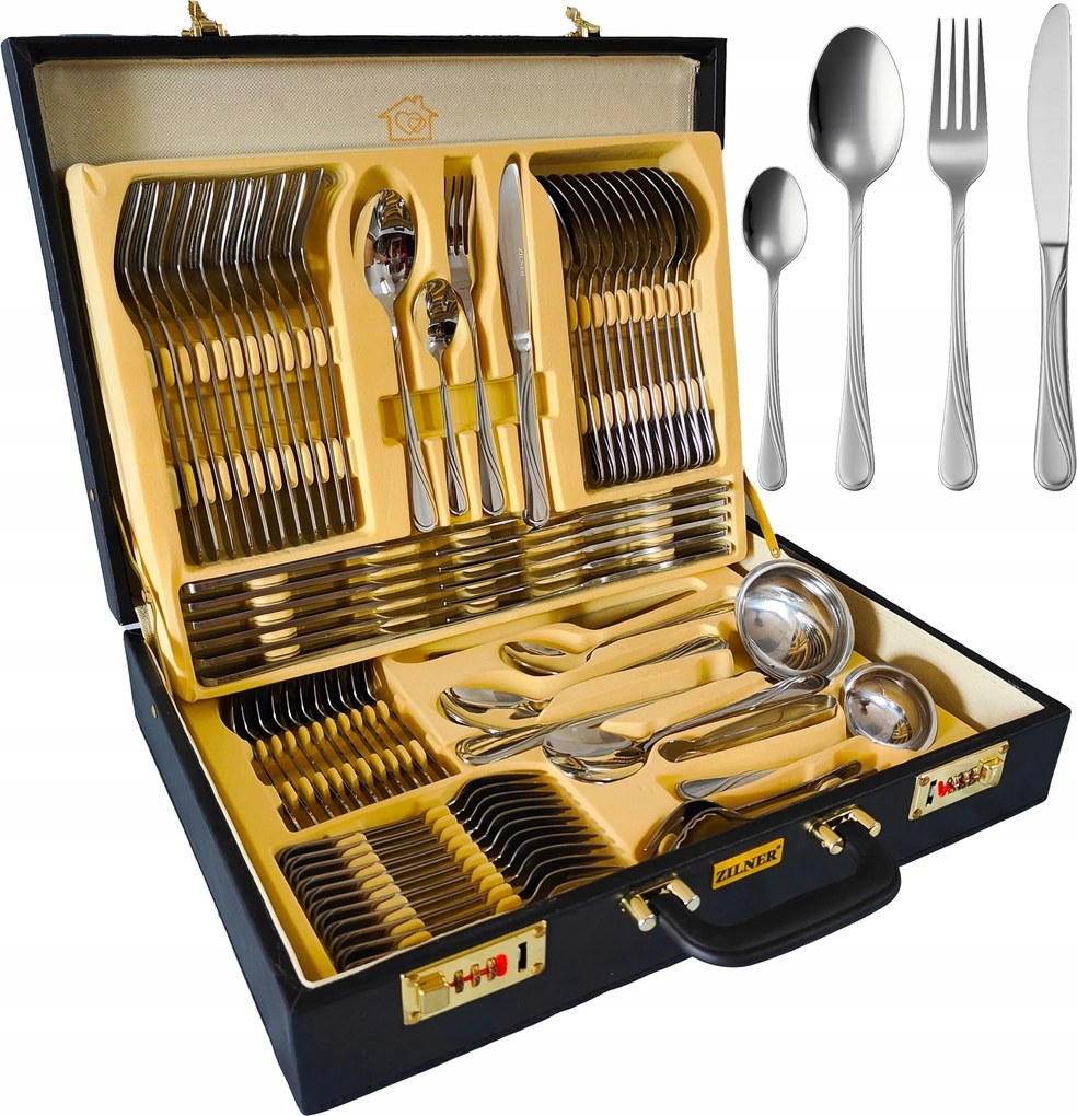 Evőeszköz Szett Bőrönd Evőeszköz Szett Rozsdamentes Acél 72 Db-os 12 Személyes