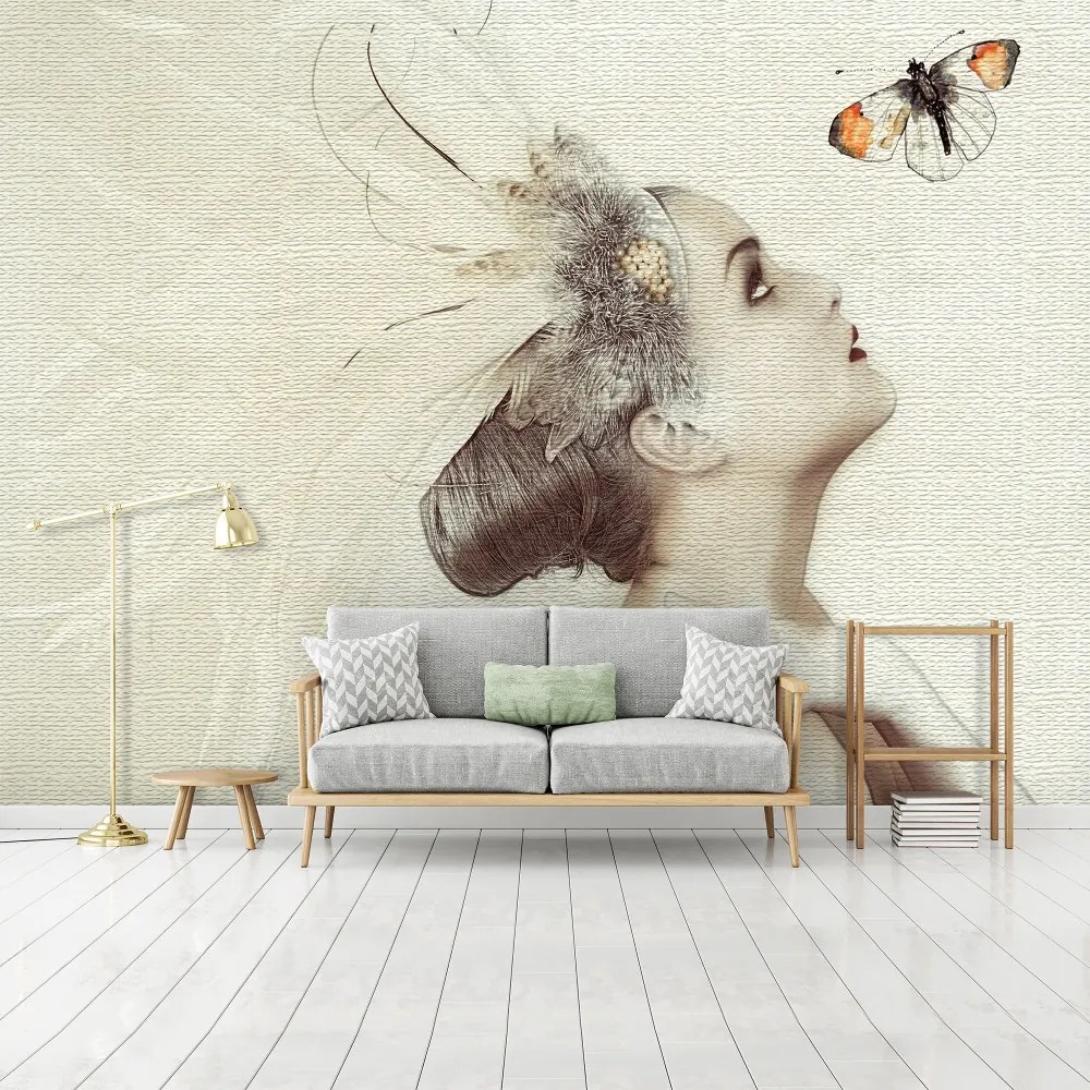 Ember és lepke poszter, fotótapéta, Vlies (208 x 146 cm)