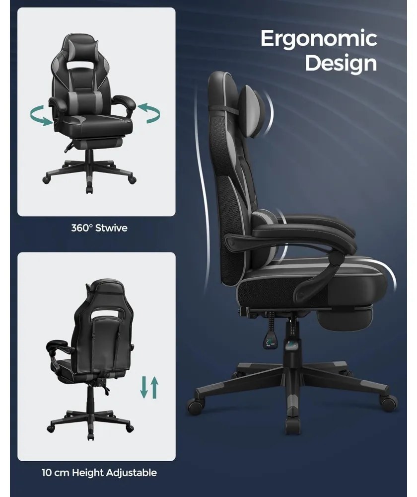 Irodai szék, gamer szék műbőr, fekete, szürke