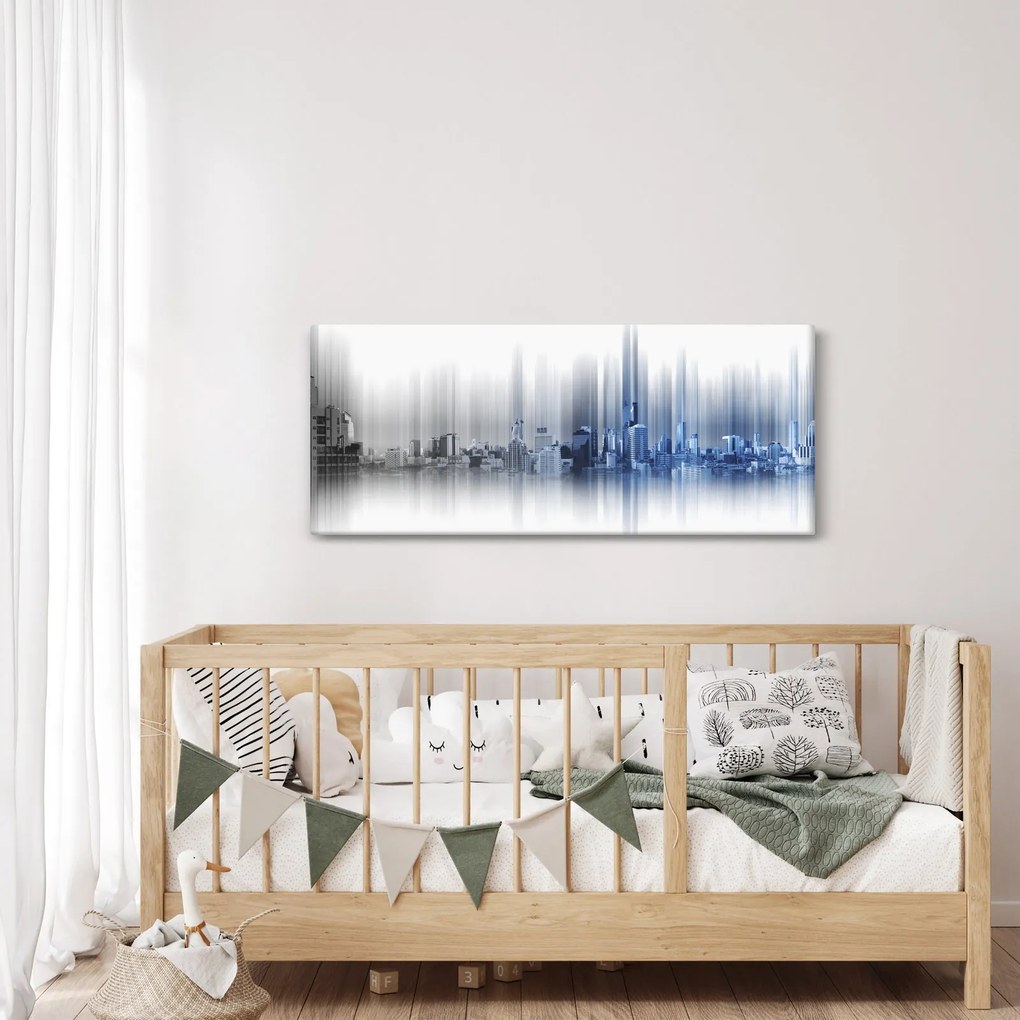 Kép - Panoráma a városra, kék-szürke (120x50 cm)