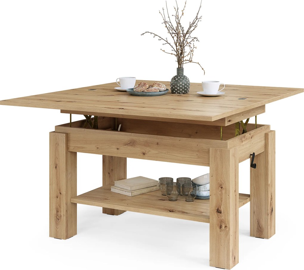 Mazzoni BRAWO Artisan Tölgy - NYITHATÓ/MAGASÍTHATÓ DOHÁNYZÓASZTAL POLCCAL ÉTKEZŐASZTALKÉNT IS HASZNÁLHATÓ