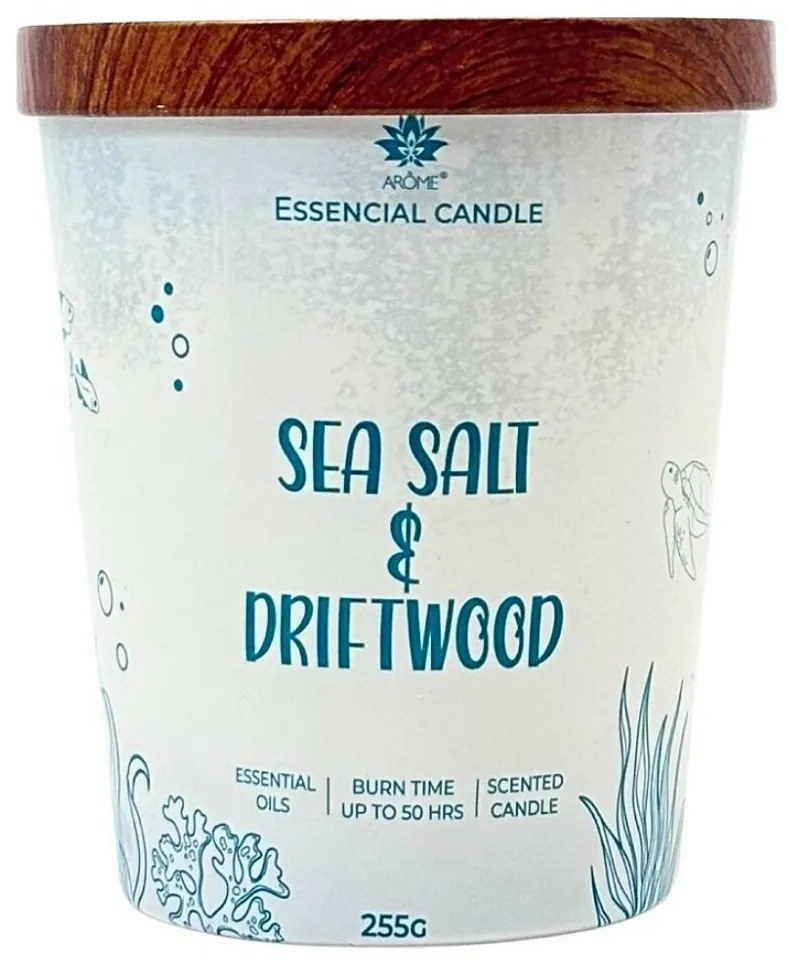 Arome Sea salt & Driftwood gyertya üvegben, fém fedéllel 255g