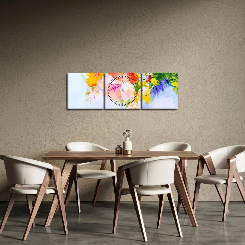 Kép - Virágok, festmény (órával) (90x30 cm)