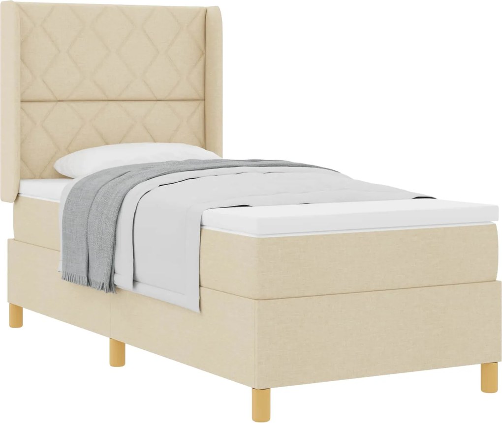 vidaXL Boxrugós ágy matracmal fejtámlával Krém 100 x 200 cm szövet