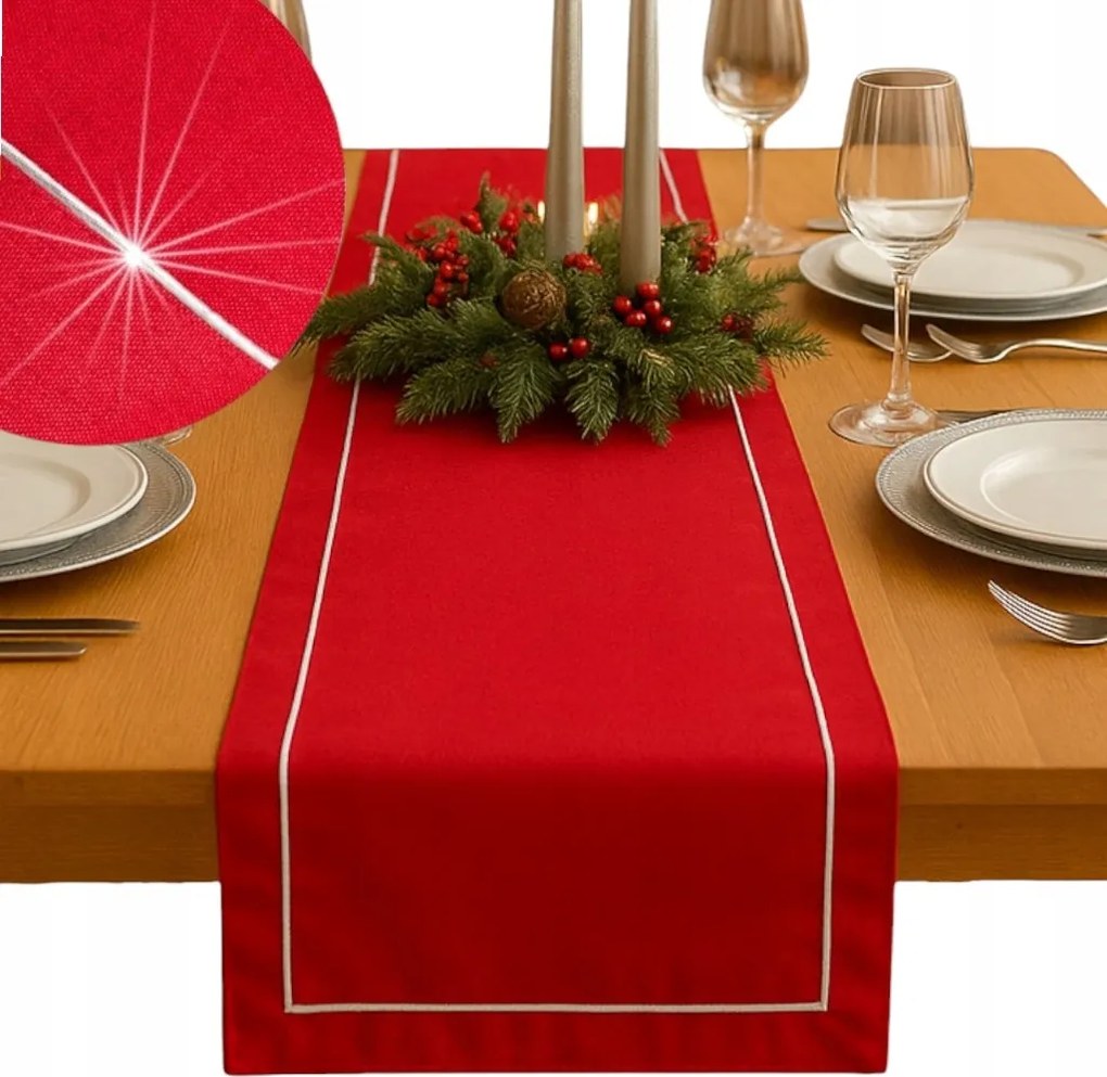 Karácsonyi asztali futó Piros-ezüst 40x160 sima ezüst laufer