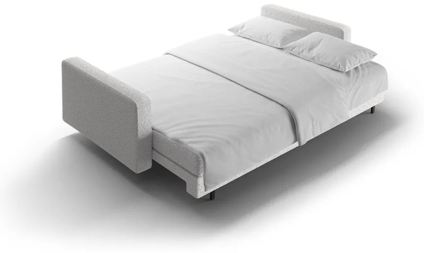 Világosszürke buklé kinyitható tárolóhelyes kanapé 222 cm Bali – Cosmopolitan Design