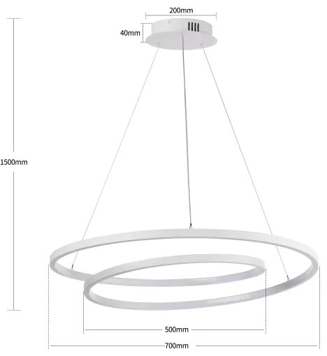 Brilagi-LED Fényerőszabályozható függeszték sodronykábelen TWISTER LED/75W/230V Ø 70 cm fehér + távirányító