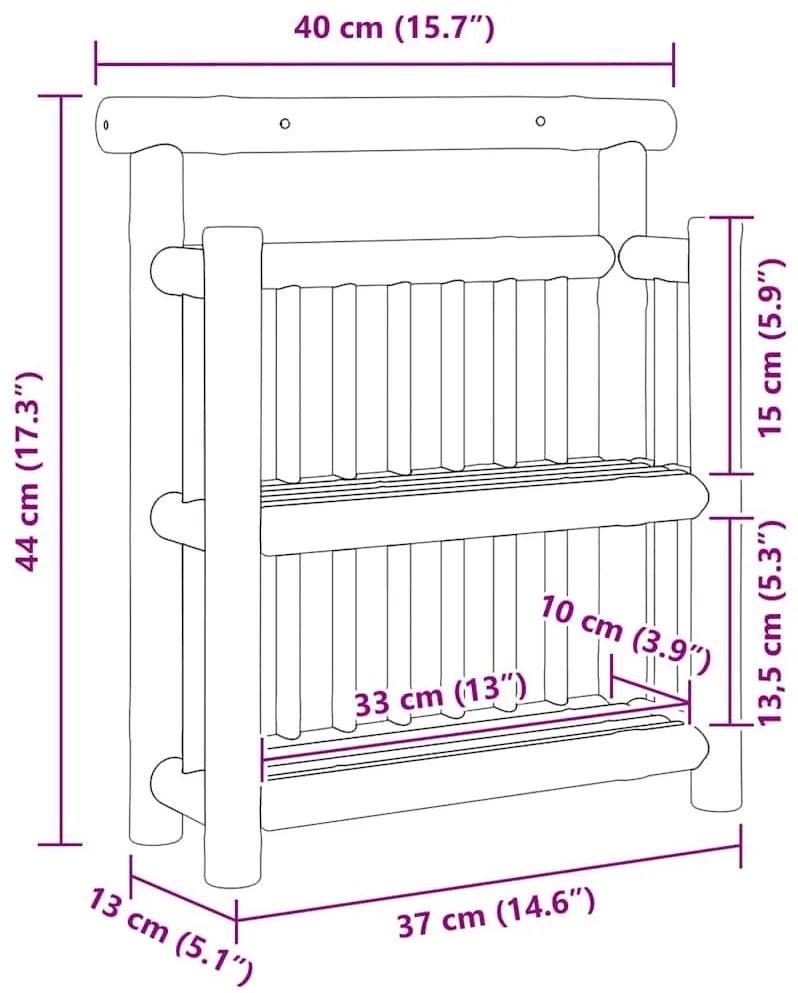 Falpolc polcokkal tárolóval Barna 40 x 13 x 44 cm bambusz