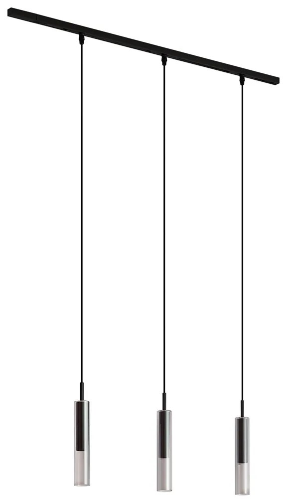 Modern fekete sínrendszer 3 fekete függőlámpával, füstüveggel, 1 fázisú - Slimline Loyce