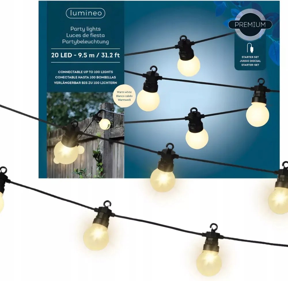 Kerti Fényfüzér Led Izzók meleg fehér 20 Led 9,5m