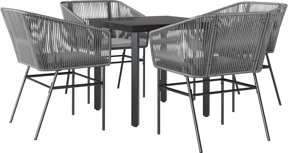 vidaXL 5 részes szürke polyrattan üveg kerti étkezőgarnitúra párnával