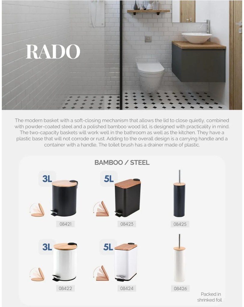 BISK Erga Rado, 5l-es hulladékgyűjtő rozsdamentes acélból, fehér matt-barna, ERG-08424