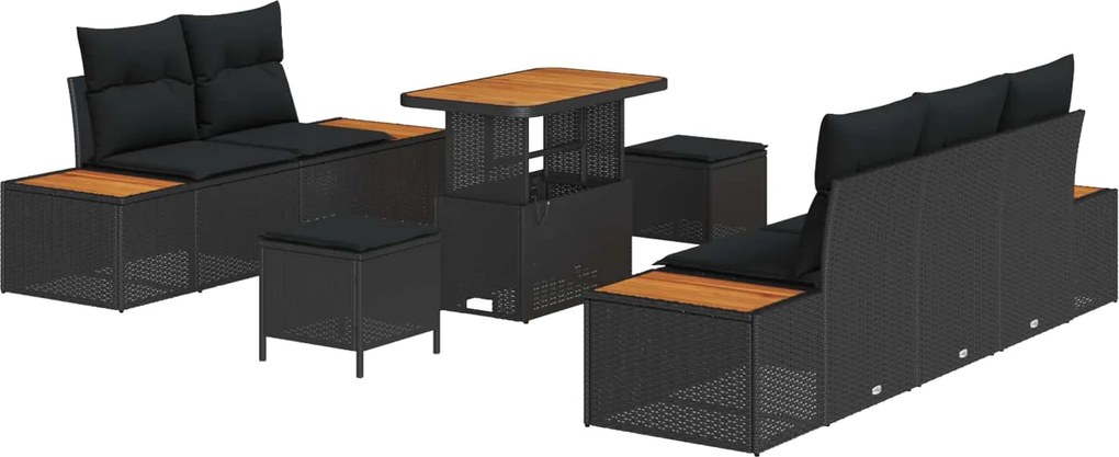 vidaXL Kerti Kanapé Szett 8 pcs Fekete polirattan