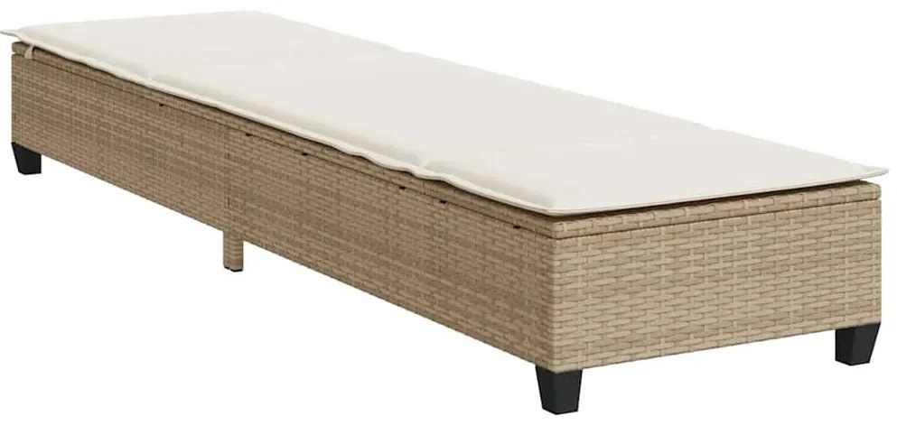 Bézs polyrattan napozóágy párnákkal 55x200x25,5 cm