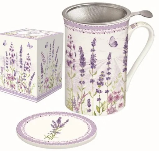Levendulás szűrős porcelán teás bögre Lavender Field