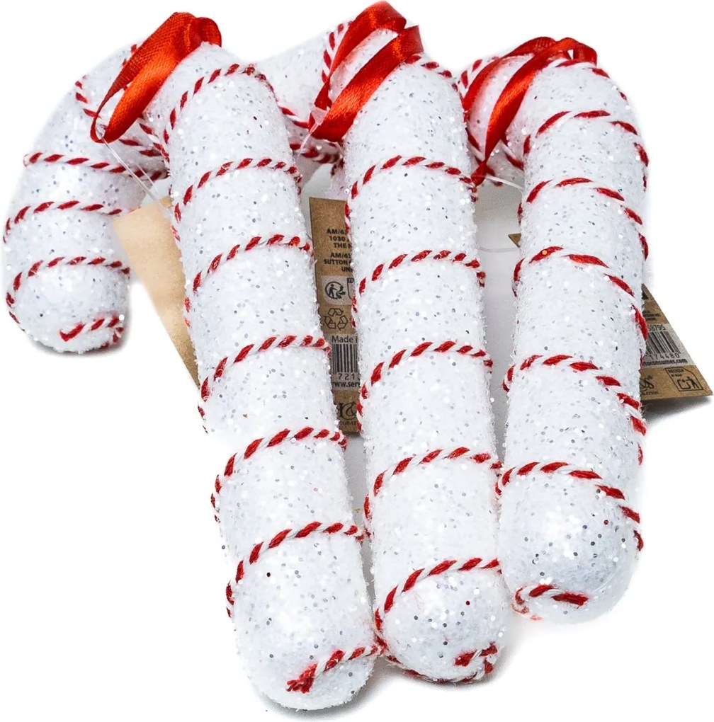Fehér cukorpálca dísz piros masnival 16.5 cm Fehér, piros-fehér szalag