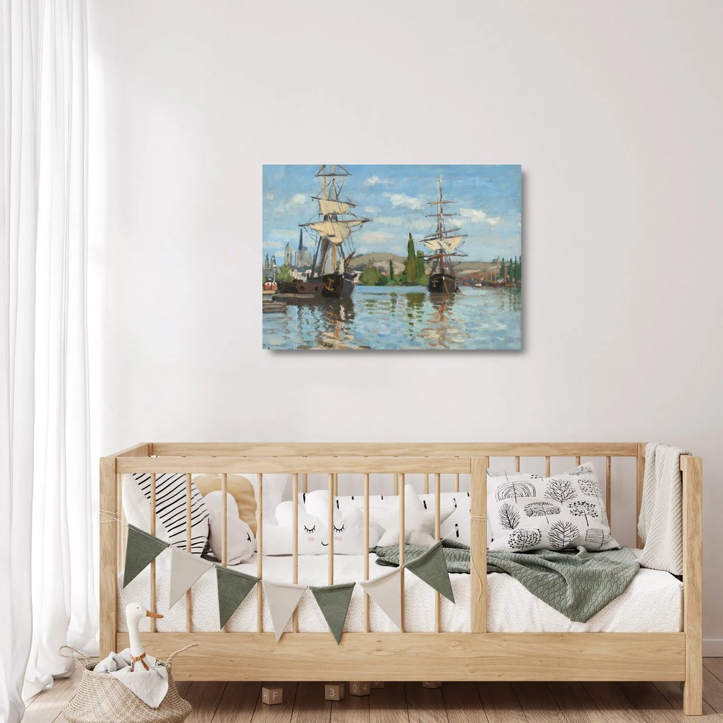 Üveg kép - Claude Monet, Ships Riding on the Seine at Rouen, reprodukciók (70x50 cm)