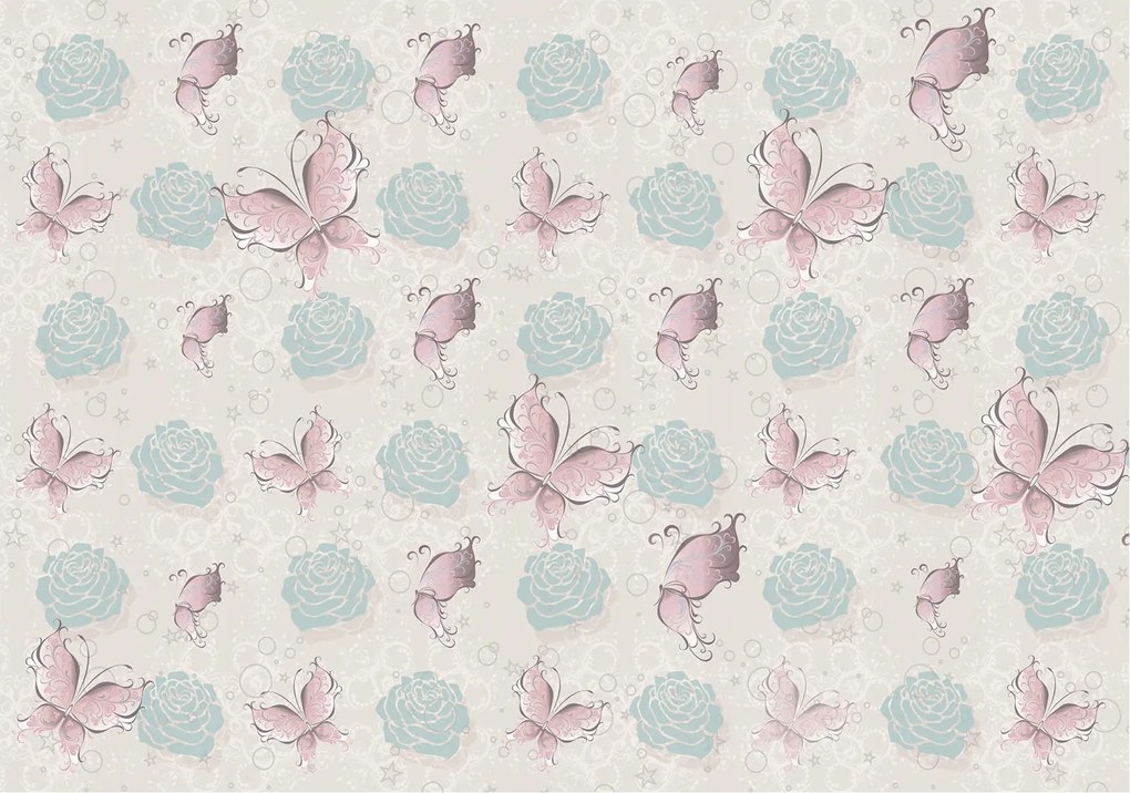 Flizelin fotótapéta Bézs pillangók és rózsák 312x219 +ragasztó