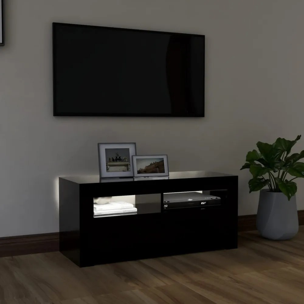 fekete TV-szekrény LED-világítással 90x35x40 cm