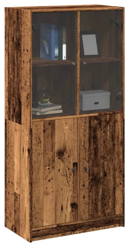 antik fa színű szerelt fa magasszekrény ajtókkal 68x37x142 cm