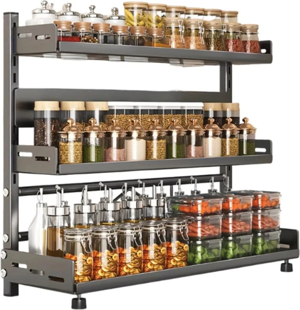 Konyhai Polc Fűszertartó Állvány Fém Rendszerező Polc 3 Szint