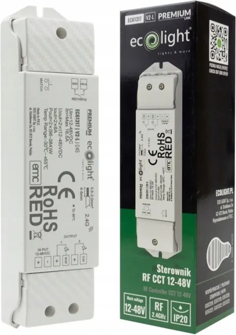 Led szalag vezérlő állítható színnel Cct 16A 12-48V 1-zóna rádió