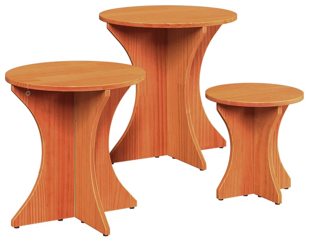 Dohányzóasztal 3 pcs Viaszbarna 46 x 46 x 47 cm Tömör fenyőfa