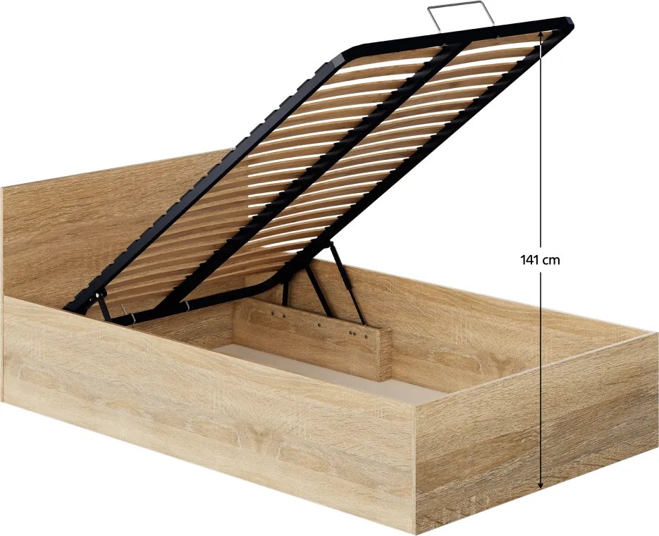 Ágy fém ráccsal és tárolóhellyel, 120x200, sonoma tölgy, DOLI