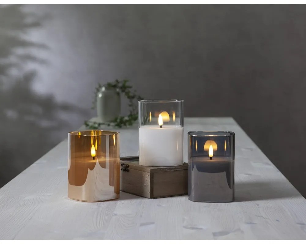 Flamme szürke LED viaszgyertya üvegben, magasság 12,5 cm - Star Trading