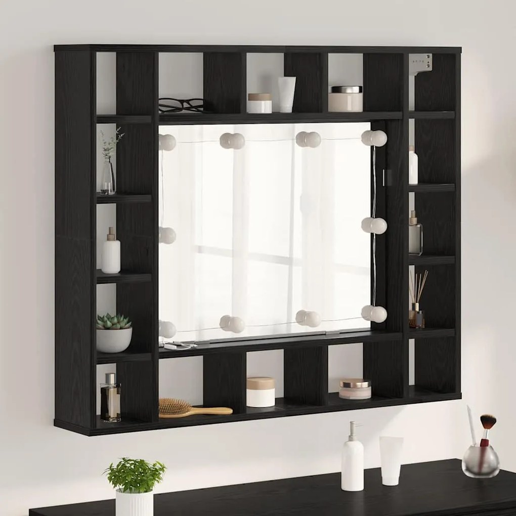 Tükörszekrény polcokkal Musta tammi 91 x 15 x 76.5 cm Faanyag