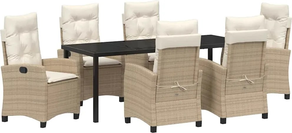vidaXL Kert étkező szett párnával 7 pcs Bézs polirattan
